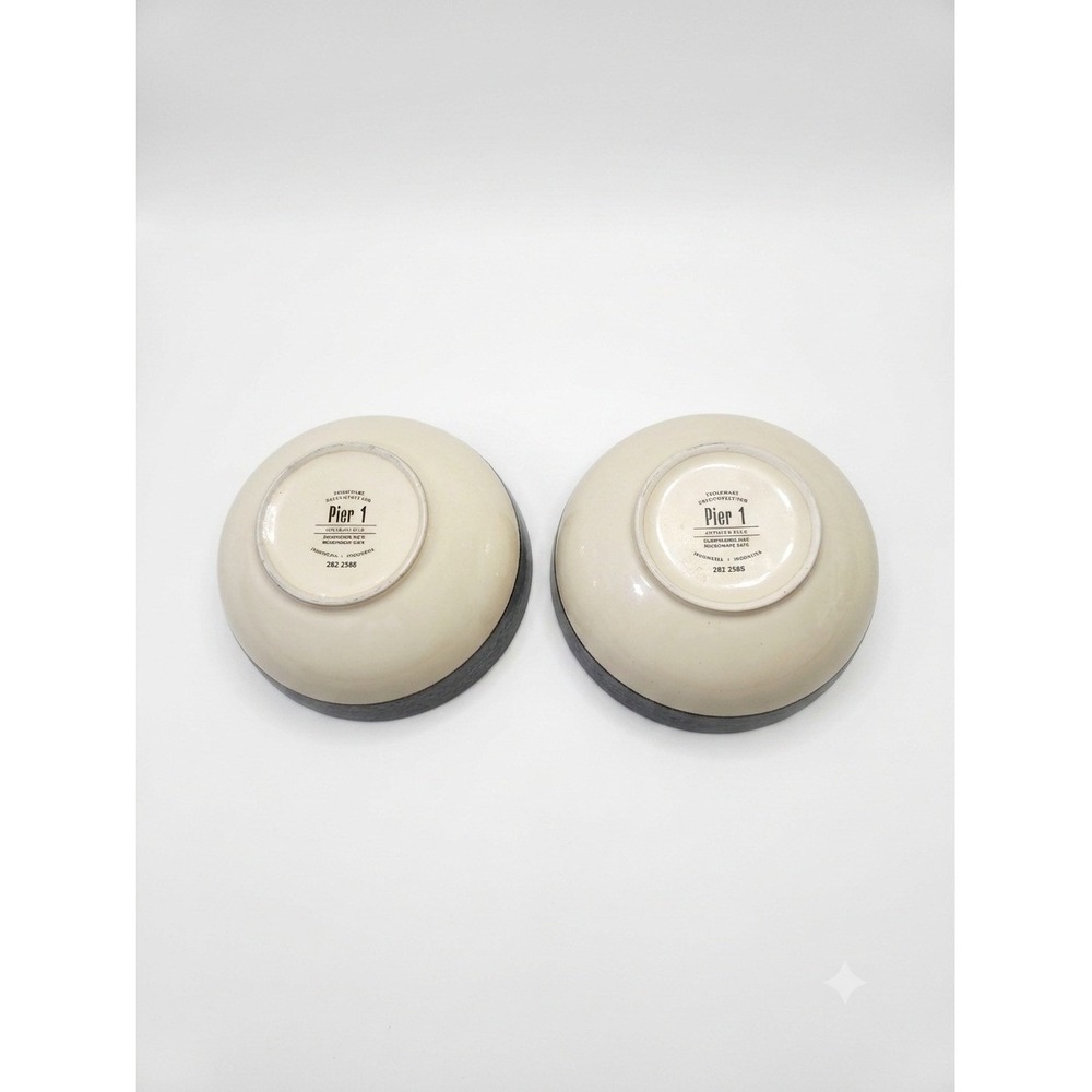 Pier 1 Antiqued Blue Stoneware Bowls Set of 2 Matte Blue Cream Cereal Soup - Picture 2 of 4